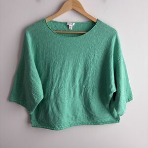 J Jill Sweater XS Petite Women’s Oversize Cotton Linen Boxy Cropped Green Top